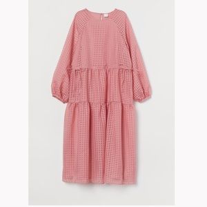 H&M dusty rose balloon sleeve jacquard weave midi dress